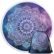 White Mandala Over Space Round Beach Towel