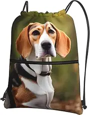 EdWal Beagle Dog Print Drawstring Backpack Gym Bags Sports Bags With Zipper Pocket For Travel Swimming Beach, Black, One Size