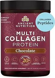 [Ancient Nutrition] Collagen Powder Protein, Multi Collagen Chocolate Protein Powder, 45 Servings, with Vitamin C, Hydrolyzed Collagen Peptides Supports Skin and Nails, Gut Health, 16.65oz