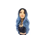 Curly Lace Front Wig for Women Medium Length Part Deep Parting Blue Glueless Synthetic Wigs Half Hand Tied Replacement Full Wig