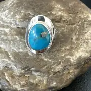 Southwestern Sterling Silver Blue Kingman Turquoise Ring Size 6 18534