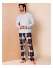 [Reserve] Long Sleeve and Flannelette Pant PJ Set Classic Check in Grey Marle