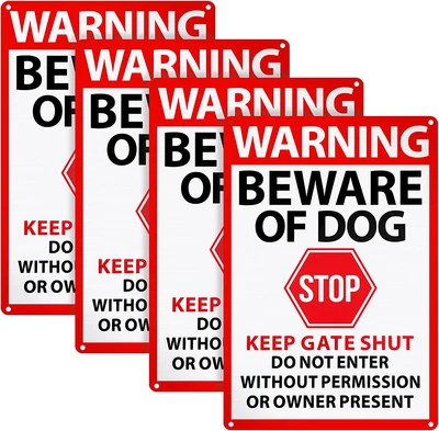 Blulu 4 Pcs Warning Beware of Dog Sign 10 X 7 Inch Do Not Enter Metal Signs N...