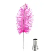 Vintage Feather Ballpoint Pen with Stand Holder, Rose Red