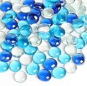 FUTUREPLUSX Flat Glass Marbles 5Lb, 500PCS Premium Blue Mixed Color Flat Gems Decorative Glass Stones Vase Filler Beads Table Scatter Decor