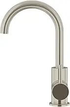 Meir Round Gooseneck Basin Mixer with Cold Start - Energy-Saving Cold Start Cartridge, Smooth Rotation, Deck-Mounted Slimline Profile, Durable Solid Brass Design - PVD Brushed Nickel