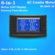 AC 80V-260V 6-in-1 LCD AC Combo Meter Voltage Current Amp kWh Watt Power Monitor