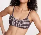 Calia Women's Swim Low Support Tie Back Bikini Top Primitive Dot Dark Brown XXL