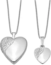 [JewelryWeb] 925 Sterling Silver Satin Back Spring-Ring Holds 2 photos Not engraveable Polished Swirl Design Love Heart Locket and Pendant Set 19.55mm Wide-Locket Necklace for Women