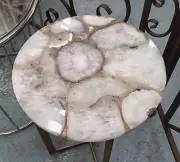 White Round Agate Cafeteria Table, Modern Arts Side Table Home & Office Desk Top
