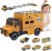 Transport Truck Car Toys, 120cm Foldable Car Transporter with 6 Toy Cars, 2 in 1 Drawer Access Folding Range Truck Toy Set for Boys 3, 4, 5, 6 Years Old
