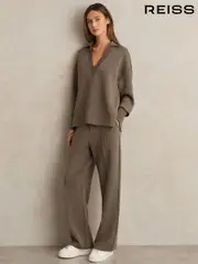 Reiss Khaki Green Jemma Modal-Blend Interlock Wide-Leg Joggers (H21891) | $245