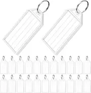 Yinkin 200 Pack Tough Plastic Key Tags White Item Identifiers with Split Ring Label Window Container 2 Inch ID Luggage Tag Ring Key Chain