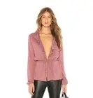 NWT Chaser Wines Small Deep Plunge Tie Top Mauve Peplum Long Sleeve %100 Cotton