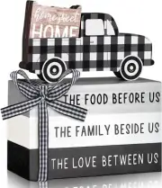 Farmhouse Tiered Tray Decor Wooden Home Sweet Truck Plaid