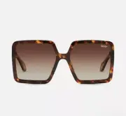 Quay Australia Oversized Almost Ready Sunglasses Tort Brown Polarized Luxe Glam