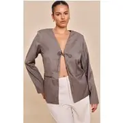 Plus Mushroom Tie Up Boxy Blazer, Mushroom