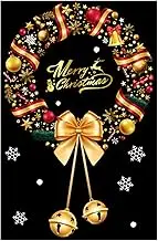 Christmas Wreath Window Clings, Christmas Window Stickers Large Reusable, Double-Sided Window Sticker, Non-Adhesive Merry Christmas Window Stickers, Glass Covering Decals for Holiday Decoration