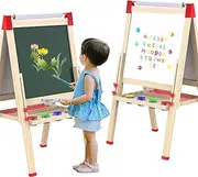 55x55 Deluxe Kids Art Easel for Kids 3-8 Years - 3 in 1 Double-Sided Standing Design with Magnetic Whiteboard, Chalkboard, Dry-Erase Board, Kids Art Easel with Paper Roll & Accessories - Toddler Easel