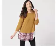 LOGO Lounge by Lori Goldstein French Terry Top with Poplin Ruffle Hem Olive XS