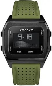 [MAXUM] Men's Raglan Black Case, Black Dial, Green Silicone Strap MW23104G06 Sport Watch, Black/Green, 40mm