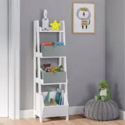 RiverRidge Home 4-Tier Ladder Shelf Organizer + Book Storage w/ 2 Half Size Bins