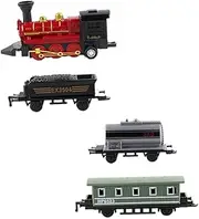 Gogogmee 4Pcs Retro Steam Train Set Pull Back Alloy Model Vehicles for Boys Educational Connectable and Design for Imaginative Play