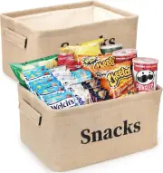 2 Pack Snack Storage Organizer Basket Bins Pantry Shelf Countertop Large Burlap
