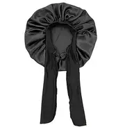 Quzente Hair Bonnet for Sleeping, Night Hair Sleeping Caps with Wide Elastic Band, Elastic Hair Cover with Tie Bands for Women, Satin Bonnet for Curly Hair, Long Hair, Long Curly Hair Black, Black