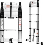 Telescoping Ladder 12.5FT,BOWEITI Extension Step Ladder One Button Retraction,Aluminum Collapsible Ladder Slow Down Design for Home RV Loft,330 lbs Max Capacity