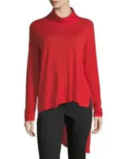 Eileen Fisher High-Low Ultrafine Merino Wool Cowl Neck Top Lave XLARGE NWT
