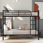 Twin Over Twin Size Metal Bunk Bed Frame Ladder Kids Adult Children Bedroom Dorm