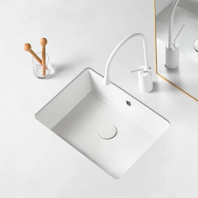 17 Inch Undermount Bathroom Vessel Sink Rectangle Ceramic White Vanity Sink with