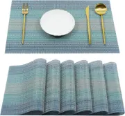 Pauwer Placemats Set of 6 Woven for Dining Table Indoor 6, Blue