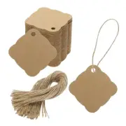 100Pcs Kraft Paper Gift Tags with String,1.81x1.8" Wood Pulp Paper Labels Brown