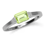 Half Bezel Set Octagon Peridot 925 Sterling Silver Minimalist Solitaire Ring