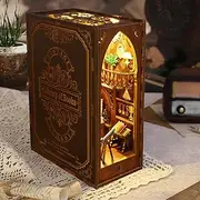 3D Wooden Puzzle Bookends,DIY Book Nook Kit,Magic Book House Model Building Kit Insert Decor with Sensor Light,Bookshelf Insert Decor with Sensor Light for Home Decorative Books Ornaments for Kids Adults