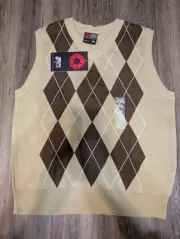 NWT Southpole Mens XL Beige Argyle Knit Sleeveless V Neck Pullover Sweater Vest