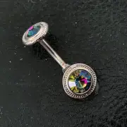 14g Silver Multi-color Sparkle Vitral Medium Discs Belly Button Ring (B211)