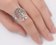 Tree of Life Ring Genuine Sterling Silver 925 Face Height 22 mm Sizes 3 - 14