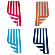 4 x Havana Striped Beach & Pool Towel - Navy Blue, Aqua, Orange & Red Cotton Vel