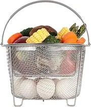 AOZITA 2 Tier Stackable Stainless Steel Mesh Steamer Basket for Instant Pot 6 Qt - Silicone Handle - Vegetable Steamer, Egg Basket, Pasta Strainer