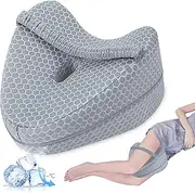 SAHEYER Knee Pillow for Side Sleepers, Memory Foam Leg Pillows with Adjustable Strap Cooling Cover, Ergonomic Leg Elevation Pillow, Hip Support Pillow for Spine Alignment, Sciatica Reduce Pressure