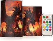 XYMZR Fire Dragon Castle Flameless Candles with Remote Set of 2 - No Batteries Included, 3” Diameter Battery Candles Flickering with Timer, LED Pillar Votive Candles for Outdoor Indoor