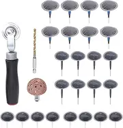 Tire Repair Patch Tool Kit, 27pcs Professional Tire Patch Repair Tool with Roller Buffing Wheel 4mm Drill Bit Plug for Cars Trucks Bikes Scooters Motorcycle