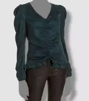 $238 Parker Women's Green Long Sleeve Pleated Snake Print Blouse Top Size Medium