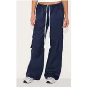 Navy Drawstring Cargo Pocket Detail Straight Leg Pants, Navy