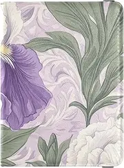 [Amooorous] Vintage Purple and White Iris Flowers Leather decorative passport holder for travel Vaccine Case Protector Cover Passport Cover Holder Wallet Case Lightweight, vintage Purple and white iris flowers, 1