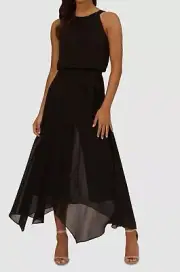 Adrianna Papell Women's Black Jersey Chiffon Overlay Skirt Jumpsuit Size 10