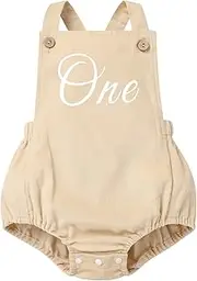 [OBEEII] Baby Boys Girls 1st Birthday Outfit Boho Corduroy Romper Backless Overall First Birthday Cake Smash Photoshoot Outfit